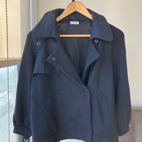 Akris Punto black blue wool cotton cardigan - Picture 2 of 7